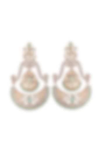 Gold Finish Faux Diamond & Mint Beaded Chandbaali Earrings by Akulya Jewels at Pernia's Pop Up Shop