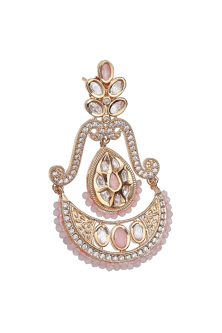 Gold Finish Faux Diamond & Pink Beaded Chandbaali Earrings by Akulya Jewels at Pernia's Pop Up Shop