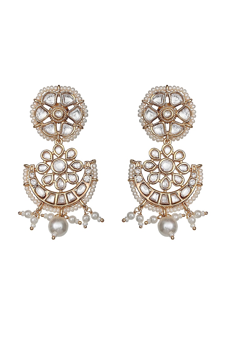 Gold Finish Kundan Polki & Beaded Dangler Earrings by Akulya Jewels at Pernia's Pop Up Shop