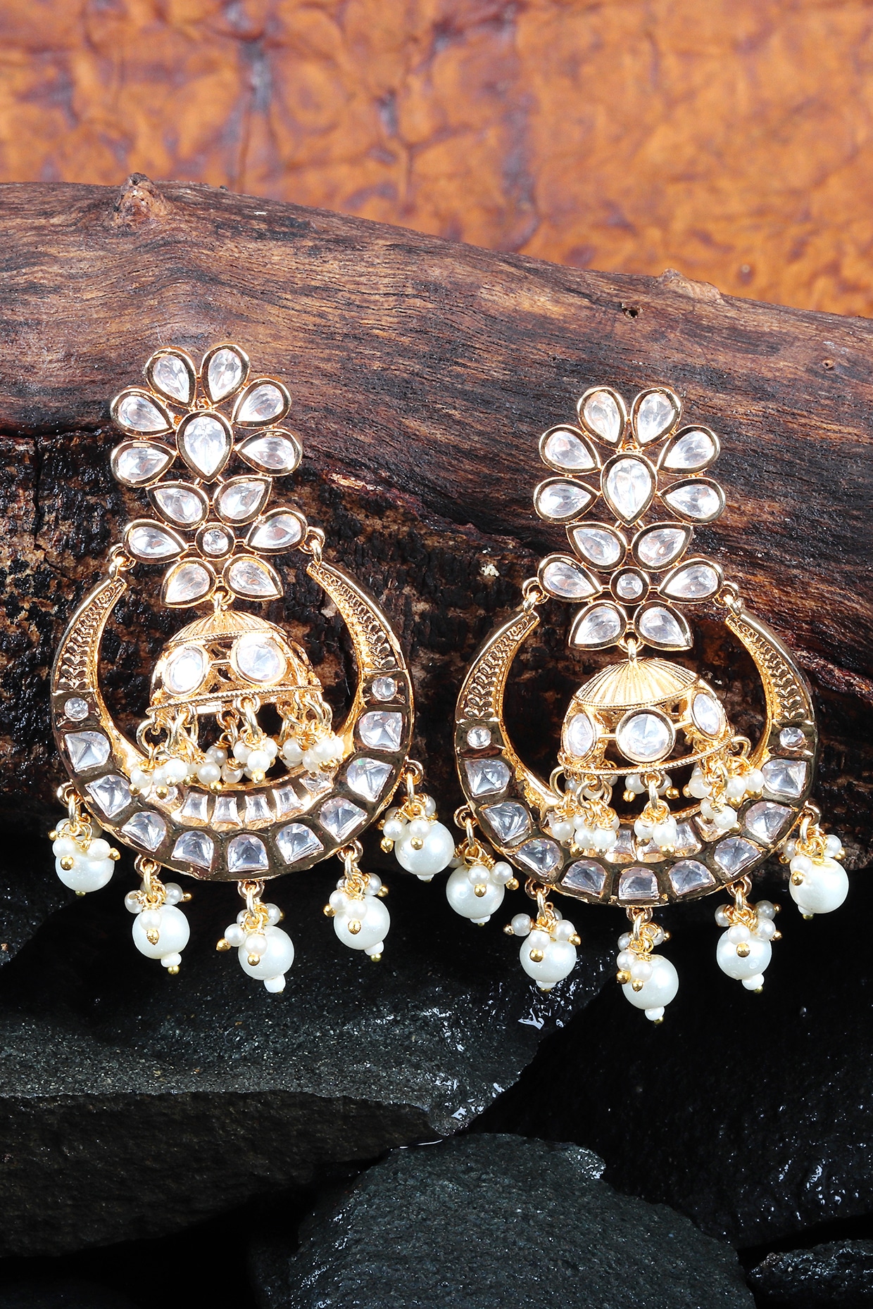 Discover Mura Kempu Jadau Silver Chandbali Earrings | Paksha