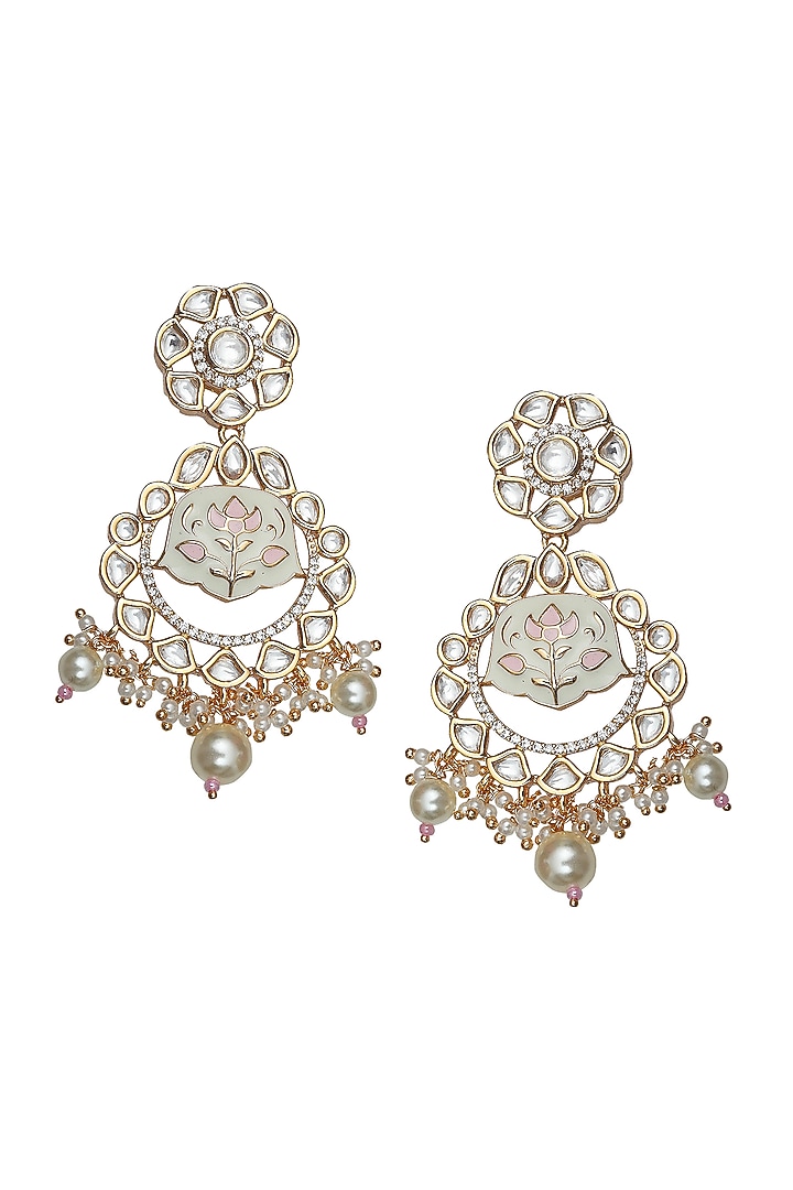 Gold Finish Pink & White Kundan Meenakari Choker Necklace Set by Akulya Jewels at Pernia's Pop Up Shop