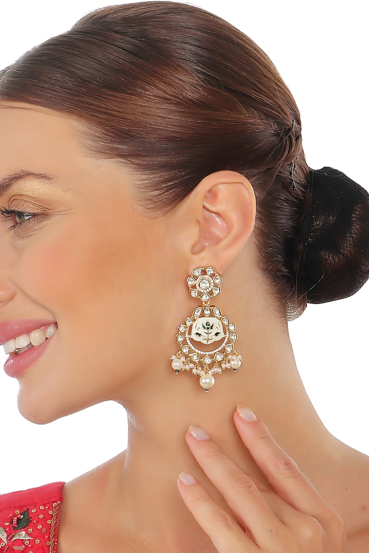 Gold Finish Green & White Kundan Meenakari Choker Necklace Set by Akulya Jewels at Pernia's Pop Up Shop