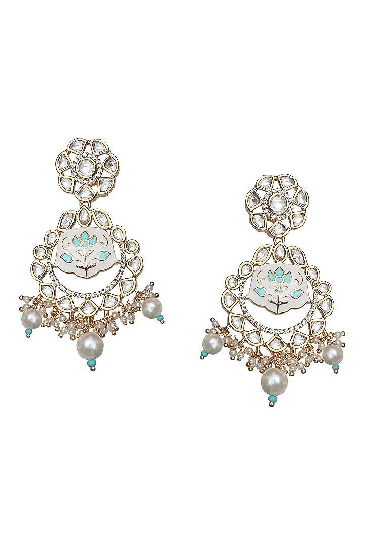 Gold Finish Mint & White Kundan Meenakari Choker Necklace Set by Akulya Jewels at Pernia's Pop Up Shop
