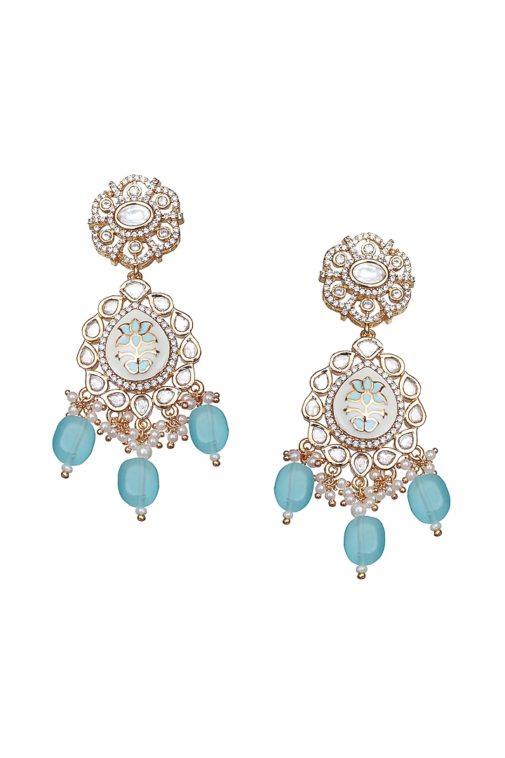 Gold Finish Mint Kundan Meenakari Choker Necklace Set by Akulya Jewels at Pernia's Pop Up Shop