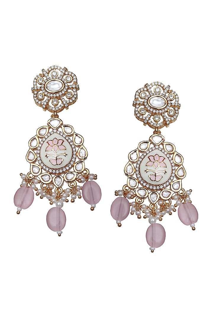 Gold Finish Powder Pink Kundan Meenakari Choker Necklace Set by Akulya Jewels at Pernia's Pop Up Shop