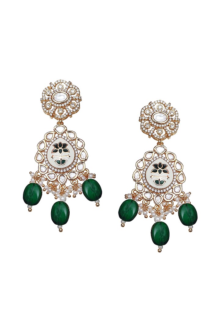 Gold Finish Emerald Green Kundan Meenakari Choker Necklace Set by Akulya Jewels at Pernia's Pop Up Shop