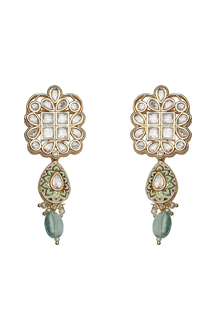 Gold Finish Kundan Polki & Mint Beaded Meenakari Choker Necklace Set by Akulya Jewels at Pernia's Pop Up Shop