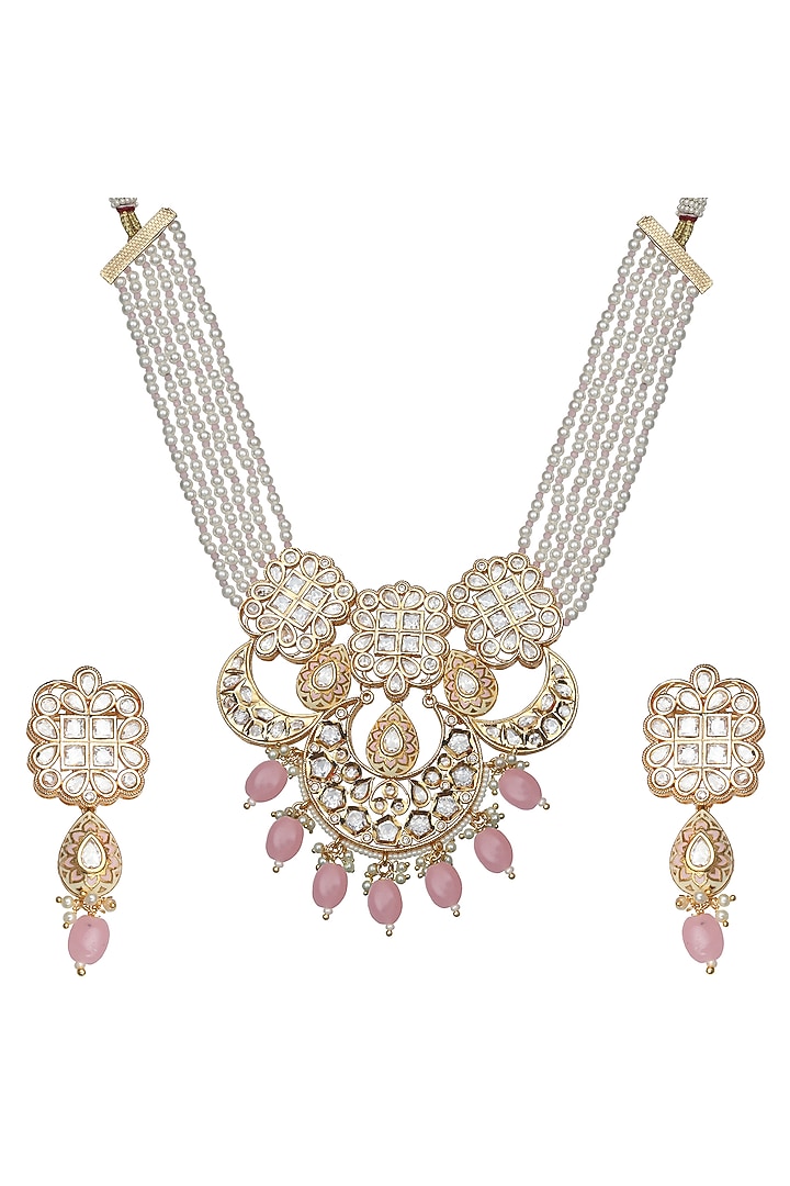 Gold Finish Kundan Polki & Beaded Meenakari Choker Necklace Set by Akulya Jewels at Pernia's Pop Up Shop