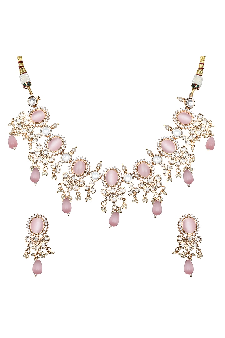 Gold Finish Kundan Polki & Beaded Choker Necklace Set by Akulya Jewels at Pernia's Pop Up Shop