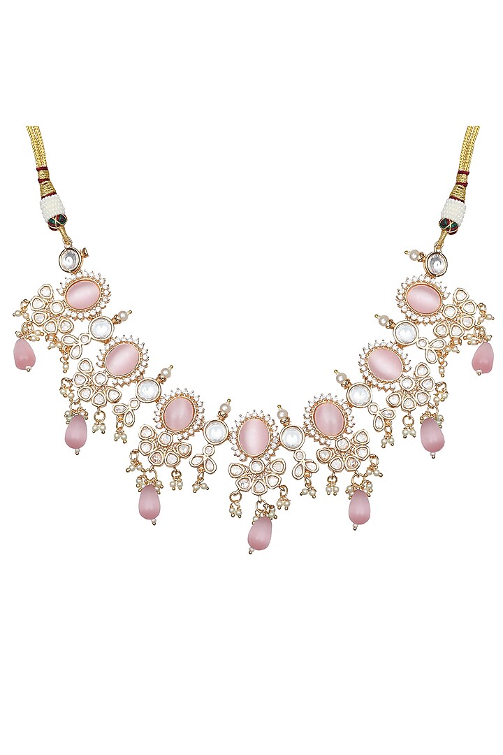 Gold Finish Kundan Polki & Beaded Choker Necklace Set by Akulya Jewels at Pernia's Pop Up Shop