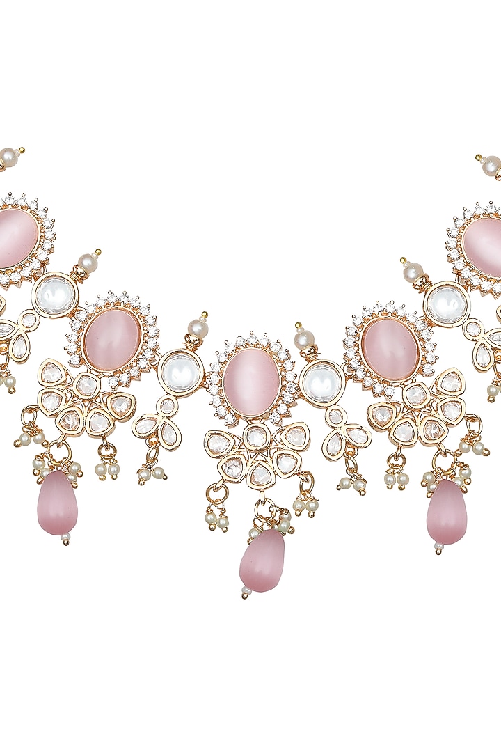 Gold Finish Kundan Polki & Beaded Choker Necklace Set by Akulya Jewels at Pernia's Pop Up Shop