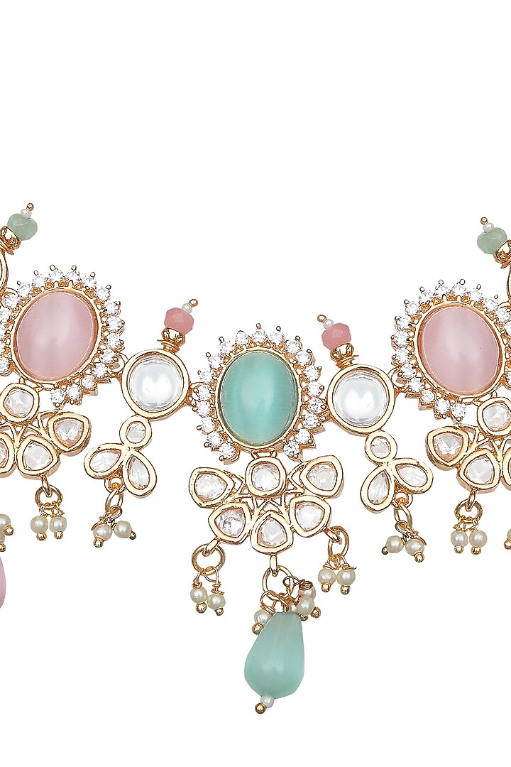 Gold Finish Kundan Polki & Beaded Choker Necklace Set by Akulya Jewels at Pernia's Pop Up Shop