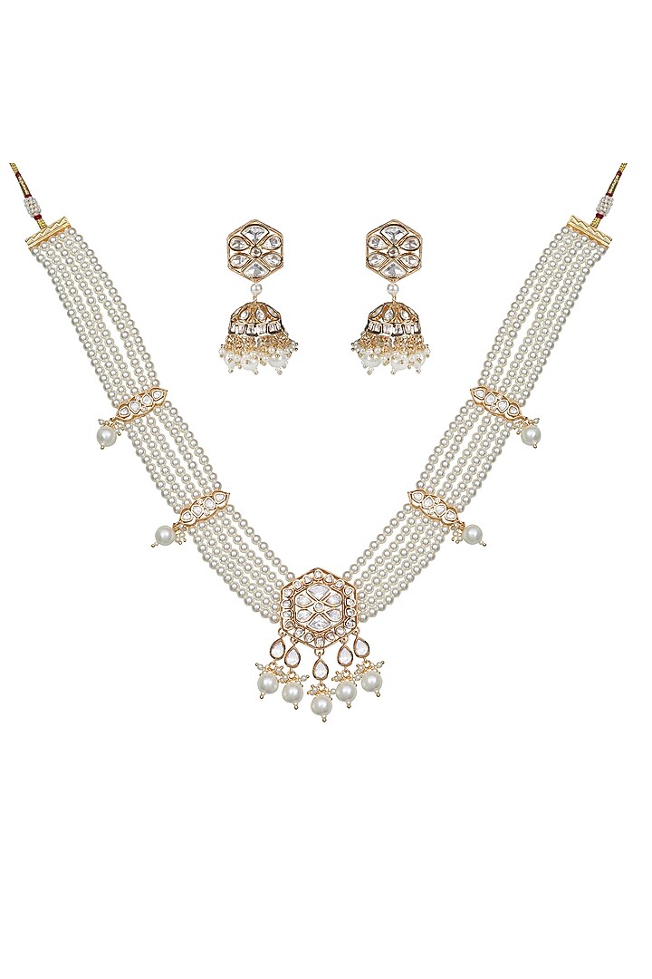 Gold Finish Kundan Polki & Beaded Choker Necklace Set by Akulya Jewels at Pernia's Pop Up Shop