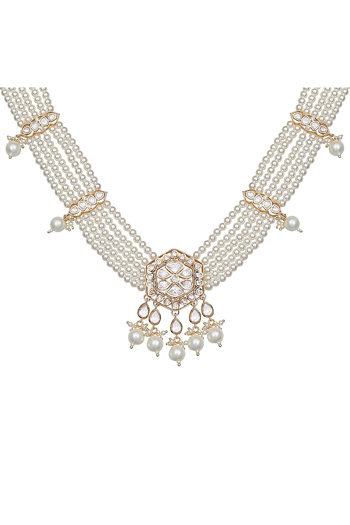 Gold Finish Kundan Polki & Beaded Choker Necklace Set by Akulya Jewels at Pernia's Pop Up Shop