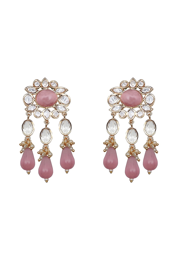 Gold Finish Kundan Polki & Blush Pink Stone Choker Necklace Set by Akulya Jewels at Pernia's Pop Up Shop