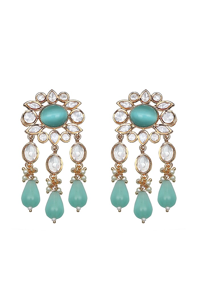 Gold Finish Kundan Polki & Mint Stone Choker Necklace Set by Akulya Jewels at Pernia's Pop Up Shop