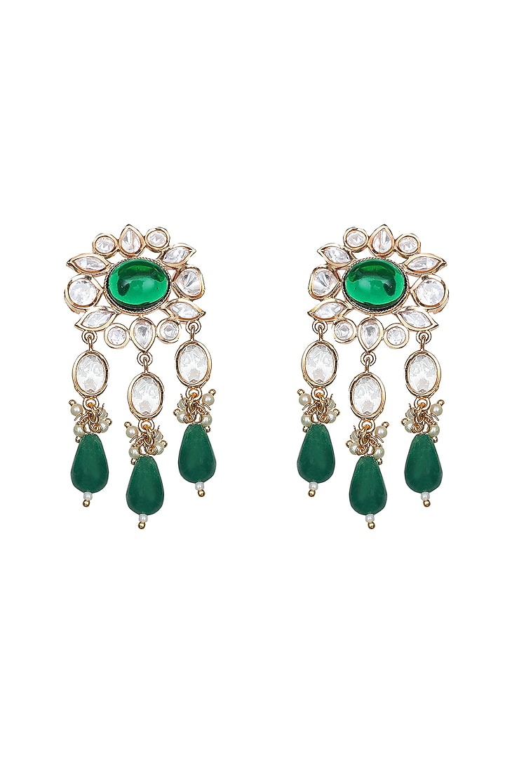 Gold Finish Kundan Polki & Green Stone Choker Necklace Set by Akulya Jewels at Pernia's Pop Up Shop