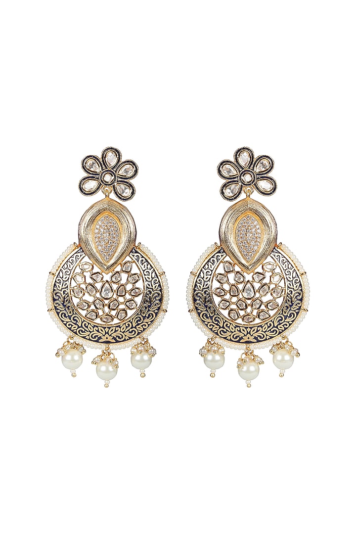 Gold Finish Faux Diamond & Kundan Polki Meenakari Dangler Earrings by Akulya Jewels at Pernia's Pop Up Shop