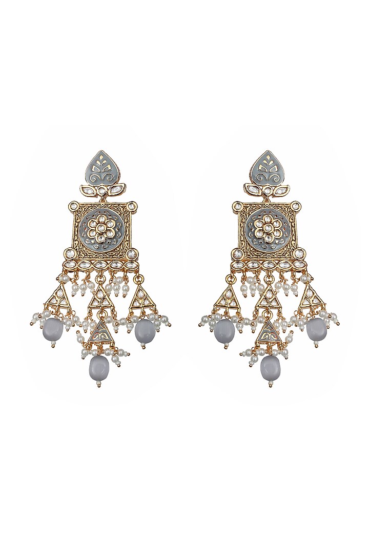 Gold Finish Kundan Polki & Beaded Meenakari Dangler Earrings by Akulya Jewels at Pernia's Pop Up Shop