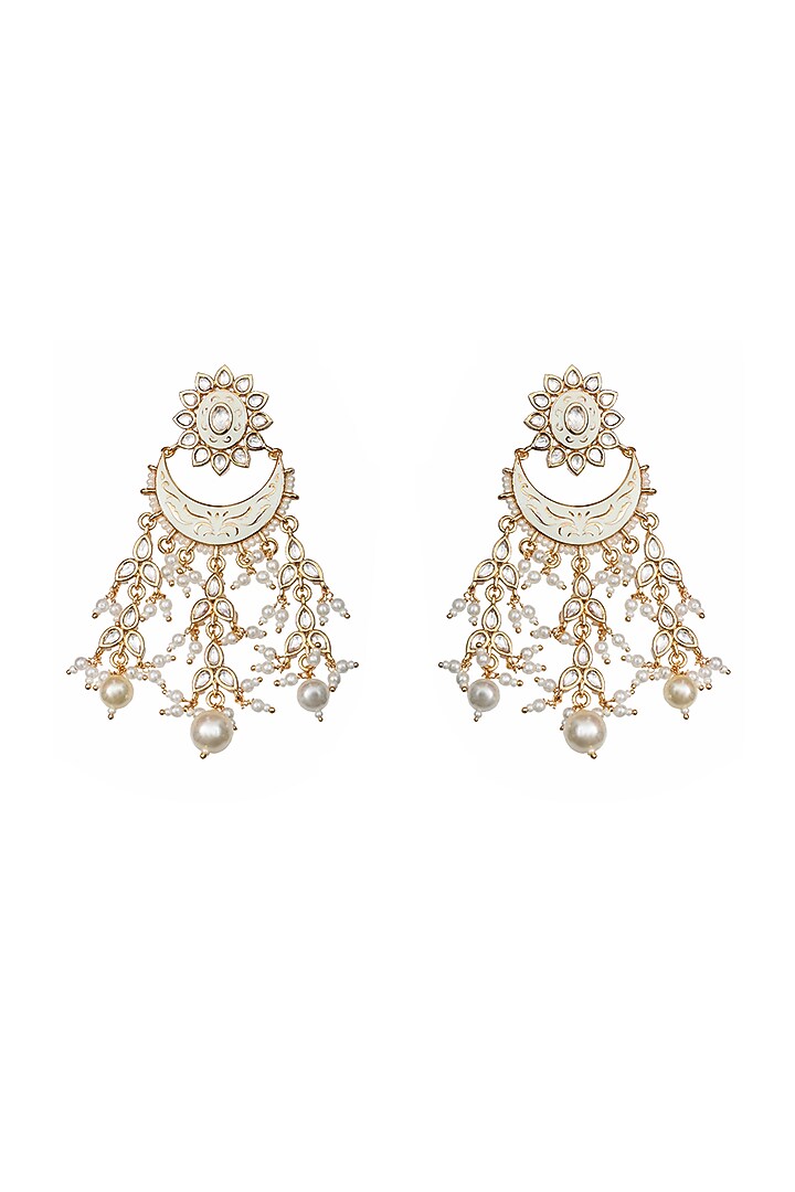 Gold Finish Kundan Polki & Beaded Meenakari Chandbaali Earrings by Akulya Jewels at Pernia's Pop Up Shop