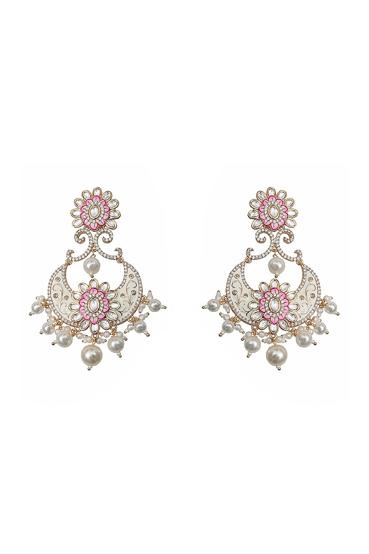 Gold Finish Kundan Polki & Diamond Meenakari Dangler Earrings by Akulya Jewels at Pernia's Pop Up Shop