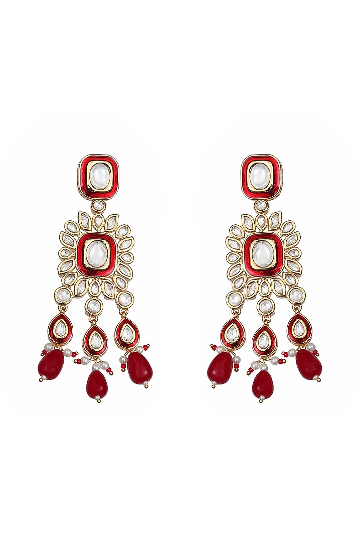 Gold Finish Kundan Polki & Beaded Meenakari Dangler Earrings by Akulya Jewels at Pernia's Pop Up Shop
