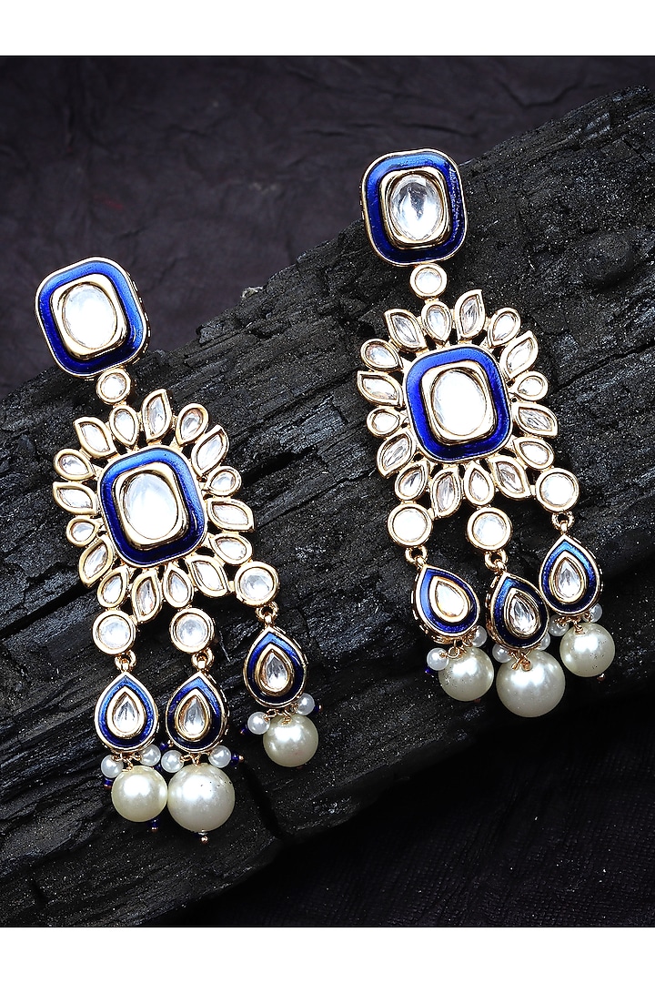 Gold Finish Kundan Polki & Beaded Meenakari Dangler Earrings by Akulya Jewels at Pernia's Pop Up Shop