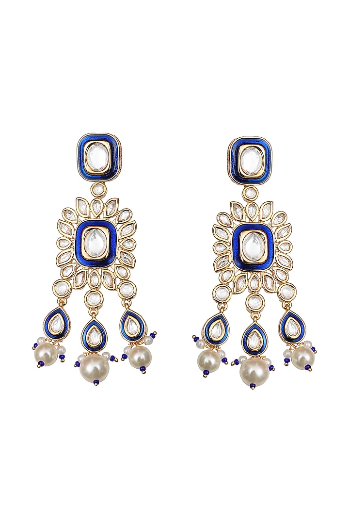 Gold Finish Kundan Polki & Beaded Meenakari Dangler Earrings by Akulya Jewels at Pernia's Pop Up Shop