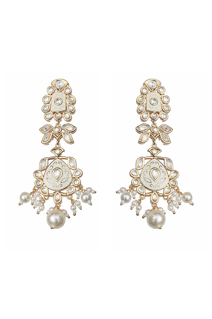 Gold Finish Kundan Polki & Beaded Meenakari Dangler Earrings by Akulya Jewels at Pernia's Pop Up Shop