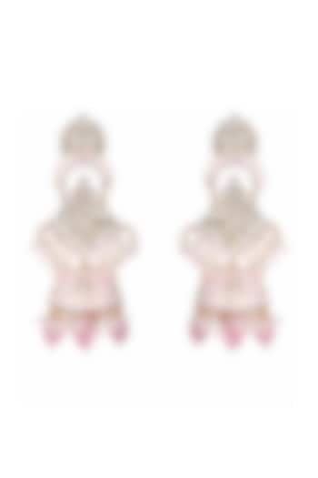 Gold Finish Kundan Polki & Faux Diamond Meenakari Jhumka Earrings by Akulya Jewels at Pernia's Pop Up Shop