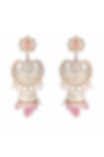 Gold Finish Kundan Polki & Beaded Meenakari Jhumka Earrings by Akulya Jewels at Pernia's Pop Up Shop