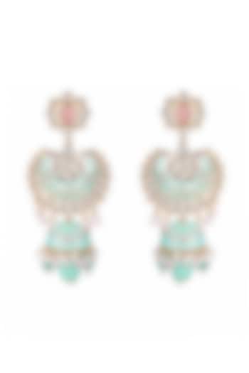 Gold Finish Kundan Polki & Beaded Meenakari Jhumka Earrings by Akulya Jewels at Pernia's Pop Up Shop