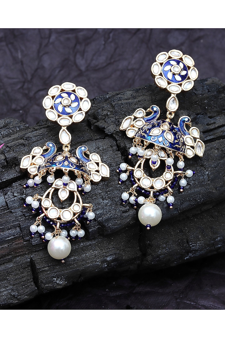 Gold Finish Kundan Polki & Beaded Meenakari Dangler Earrings by Akulya Jewels at Pernia's Pop Up Shop