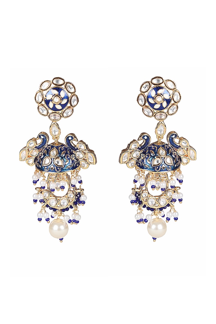 Gold Finish Kundan Polki & Beaded Meenakari Dangler Earrings by Akulya Jewels at Pernia's Pop Up Shop