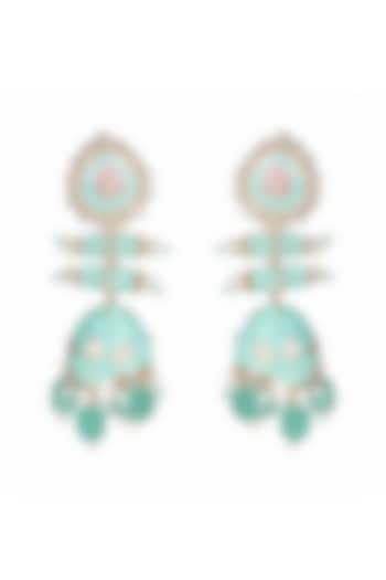 Gold Finish Kundan Polki & Beaded Meenakari Jhumka Earrings by Akulya Jewels at Pernia's Pop Up Shop