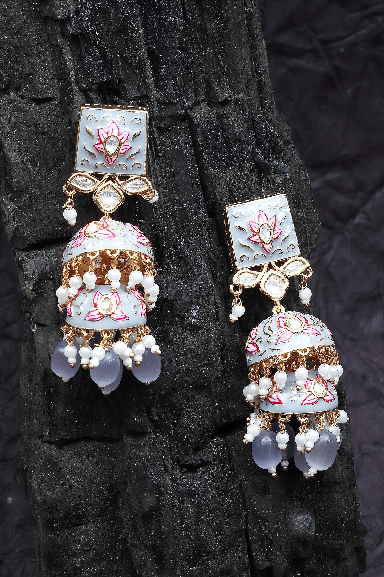 Indian Bollywood Style Light Pink Meenakari Wedding Dome Shape Jhumka  Earrings | eBay