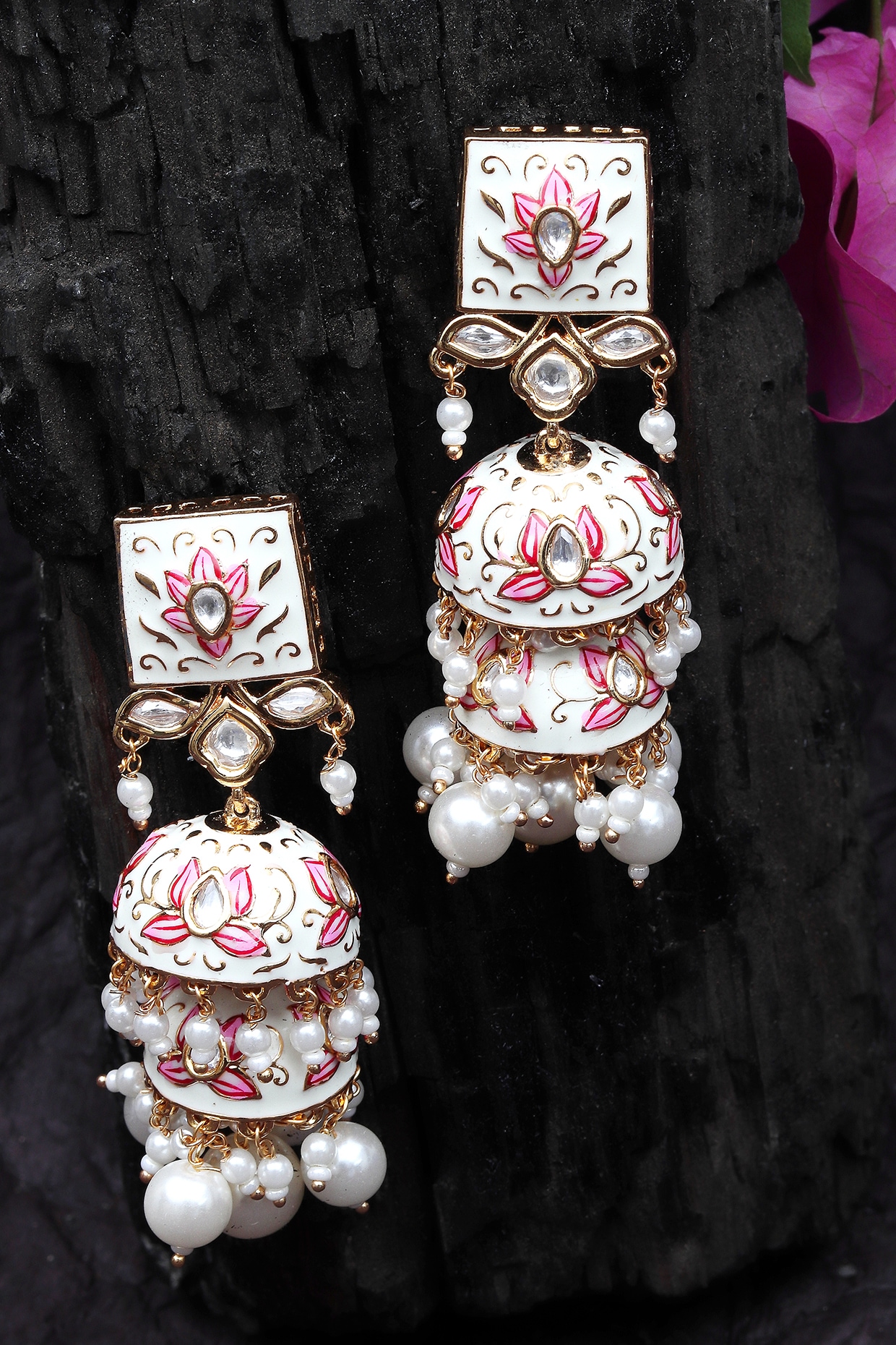 Meenakari Jhumka Earrings Pink – beadsnfashion