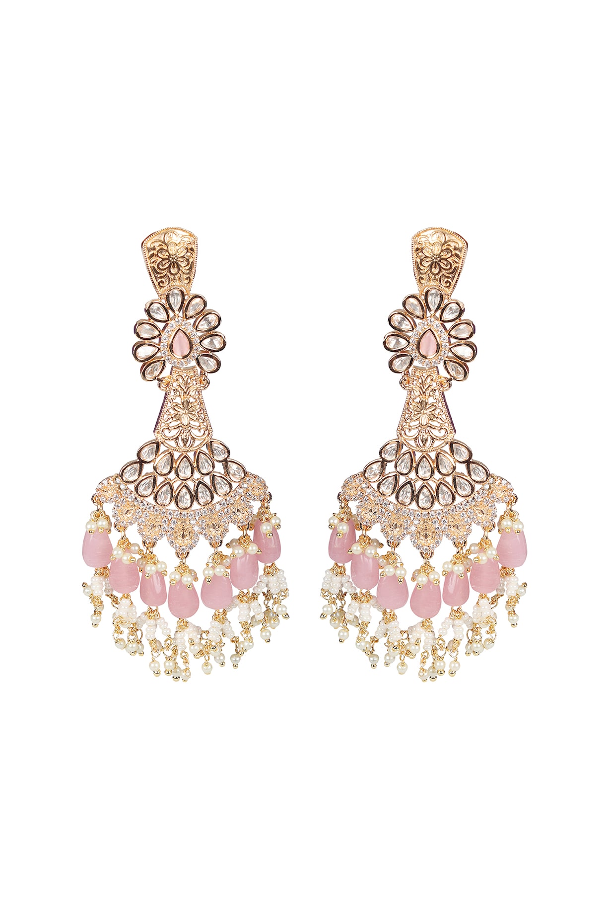 Gold Finish Pink Kundan Polki & White Beaded Dangler Earrings Design by  Akulya Jewels at Pernia's Pop Up Shop 2024