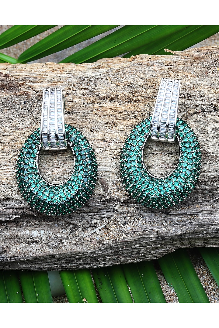 White Finish Emerald & Cubic Zirconia Dangler Earrings by Akulya Jewels at Pernia's Pop Up Shop