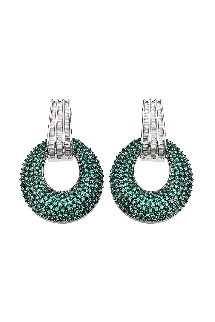 White Finish Emerald & Cubic Zirconia Dangler Earrings by Akulya Jewels at Pernia's Pop Up Shop