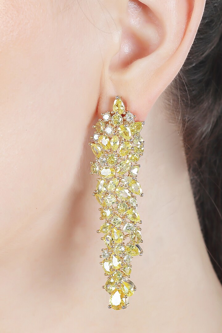 White Finish Gold Cubic Zirconia Dangler Earrings by Akulya Jewels at Pernia's Pop Up Shop