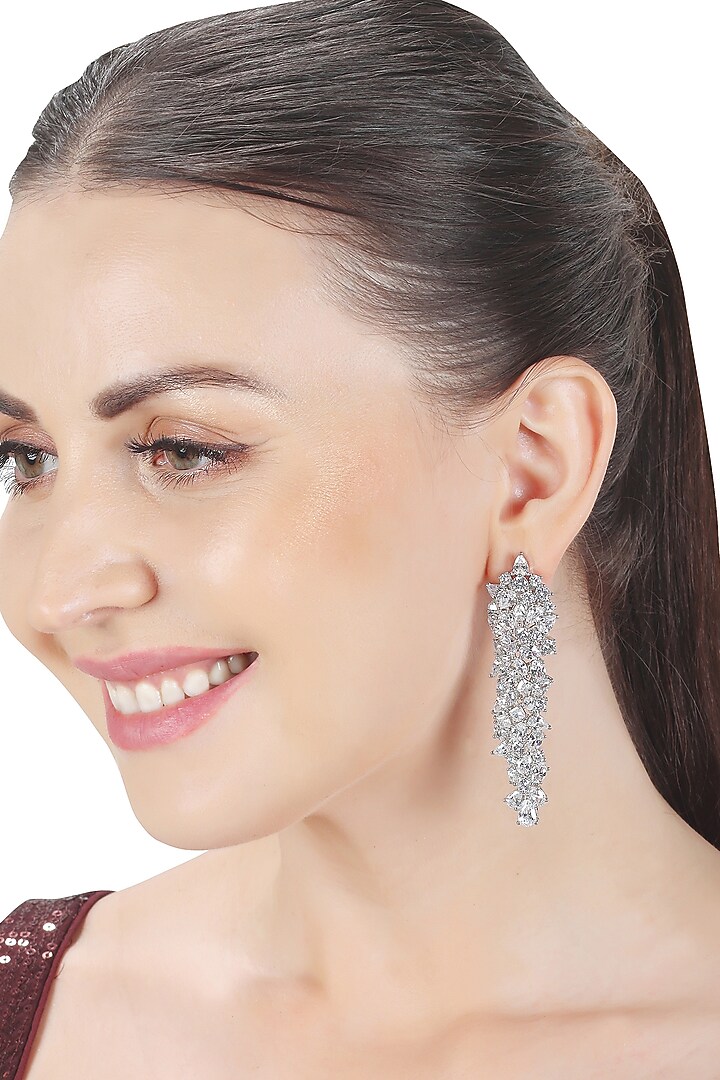 White Finish Cubic Zirconia Dangler Earrings by Akulya Jewels at Pernia's Pop Up Shop