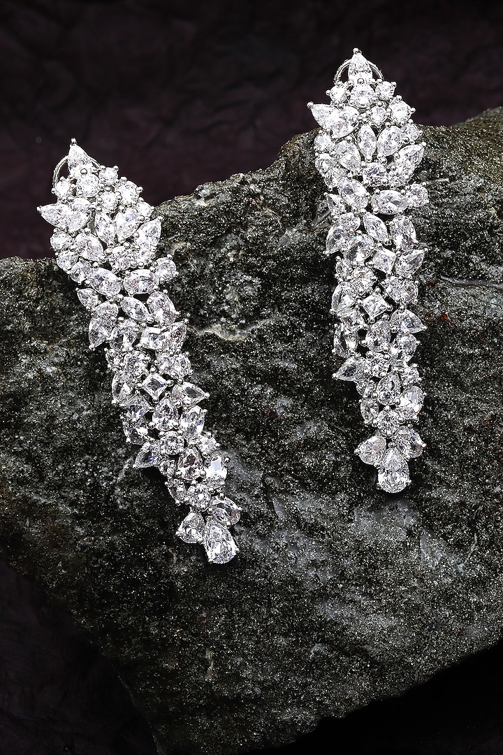 White Finish Cubic Zirconia Dangler Earrings by Akulya Jewels at Pernia's Pop Up Shop