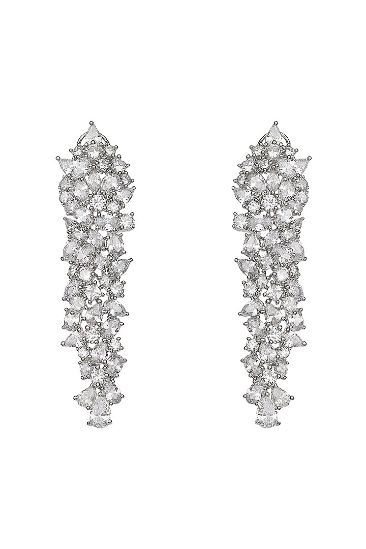 White Finish Cubic Zirconia Dangler Earrings by Akulya Jewels at Pernia's Pop Up Shop