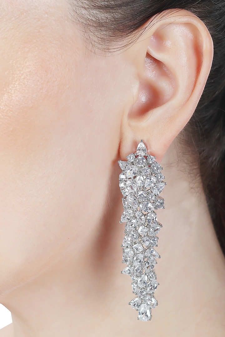 White Finish Cubic Zirconia Dangler Earrings by Akulya Jewels at Pernia's Pop Up Shop