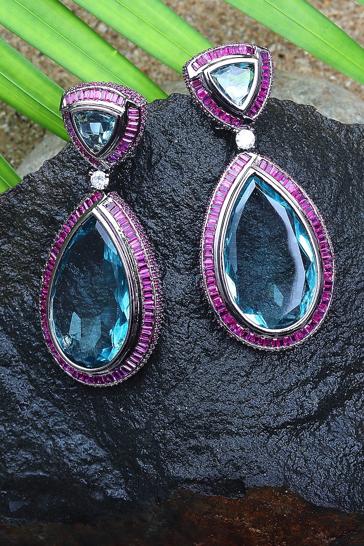 White Finish Aqua Green Doublet Stone Dangler Earrings by Akulya Jewels at Pernia's Pop Up Shop