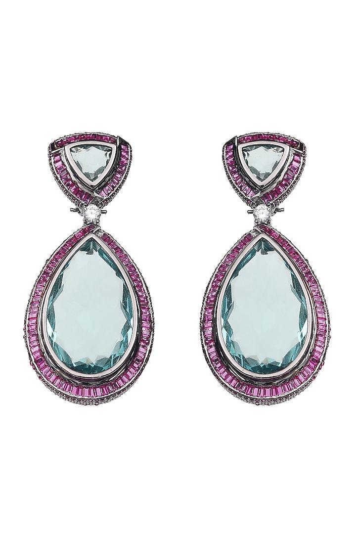 White Finish Aqua Green Doublet Stone Dangler Earrings by Akulya Jewels at Pernia's Pop Up Shop