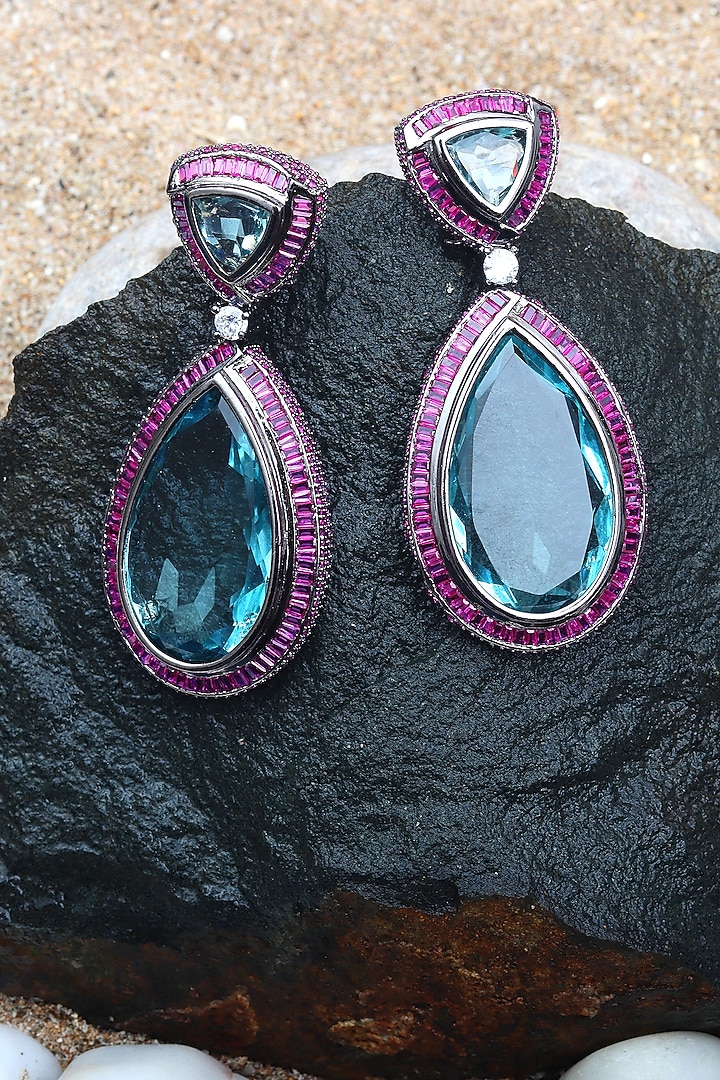 White Finish Aqua Green Doublet Stone Dangler Earrings by Akulya Jewels at Pernia's Pop Up Shop