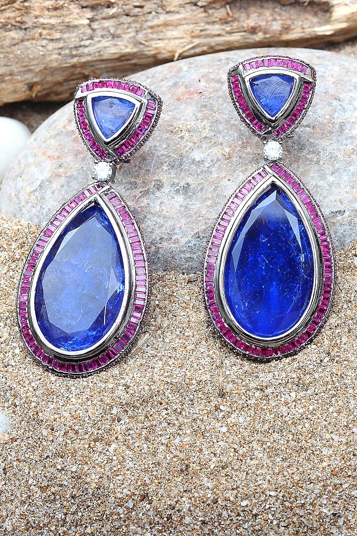 White Finish Sapphire Doublet Stone Dangler Earrings by Akulya Jewels at Pernia's Pop Up Shop