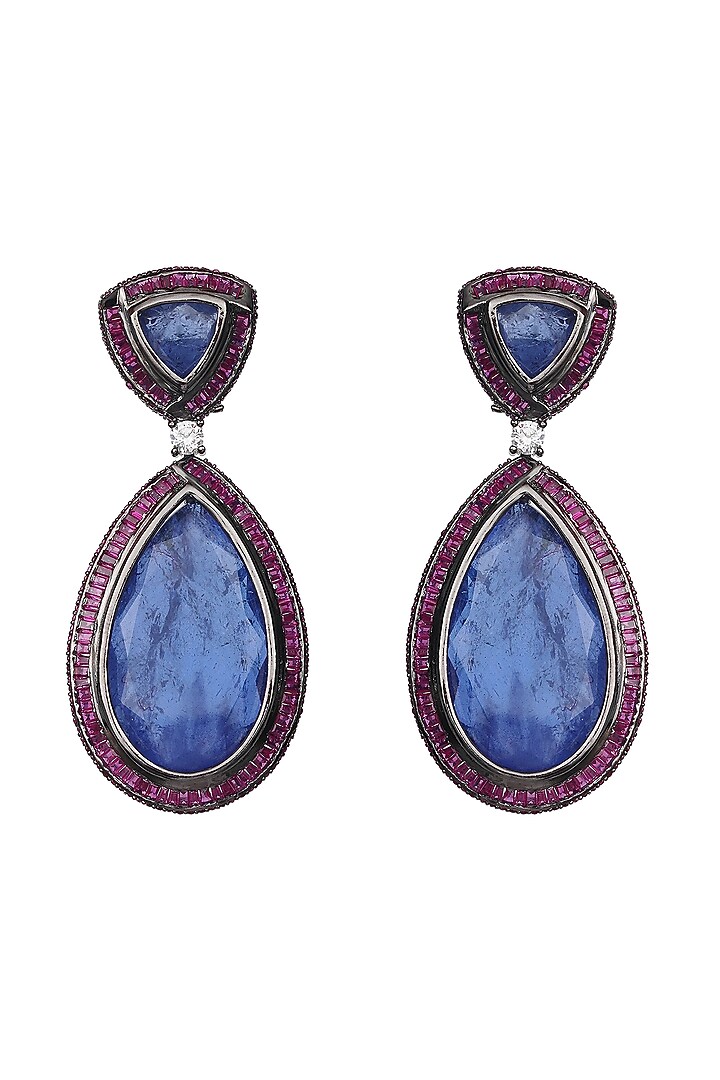 White Finish Sapphire Doublet Stone Dangler Earrings by Akulya Jewels at Pernia's Pop Up Shop